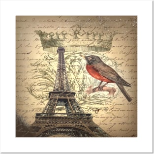 dark academia bird vintage crown french scripts paris eiffel tower Posters and Art